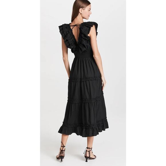 Love the Label Black Black Poplin Ruffled Tiered Deep-V Maxi Dress, Size S, NWOT - Picture 4 of 10